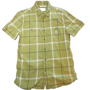 Carhartt Rugged Flex Mens Medium Relaxed Fit Plaid Short Sleeve Shirt Lime Green